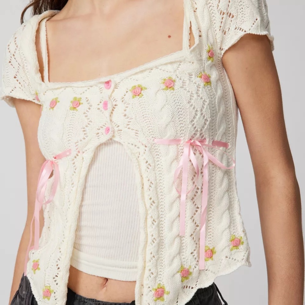 Urban outfitters Kourtney Floral Embroidered Short Sleeve Cardigan
